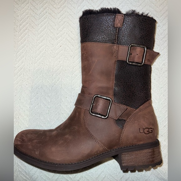 NWT UGG ”Oregon” Moto Heeled Mid Calf Leather Boots - Picture 8 of 16